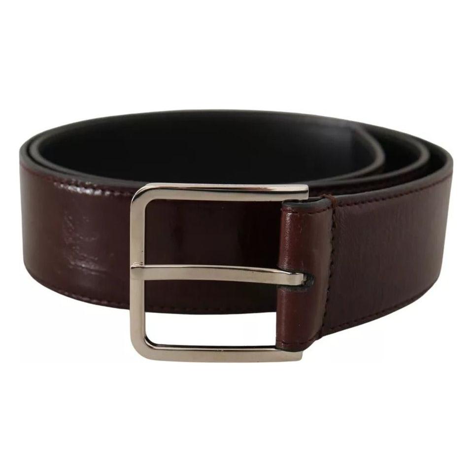 Dolce & Gabbana Dark Brown Leather Logo Engraved Metal Buckle Belt BEL8605-85
