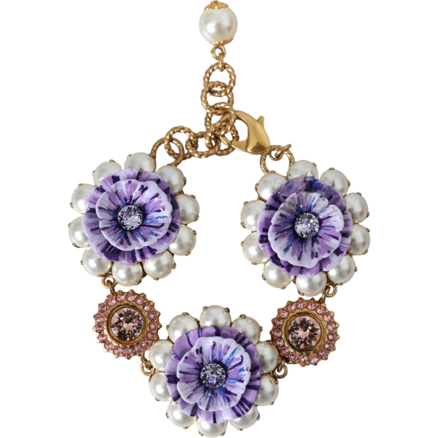 Dolce & Gabbana Gold FIORI BLOOMING Floral Baroque Crystals Bracelet SMY10238