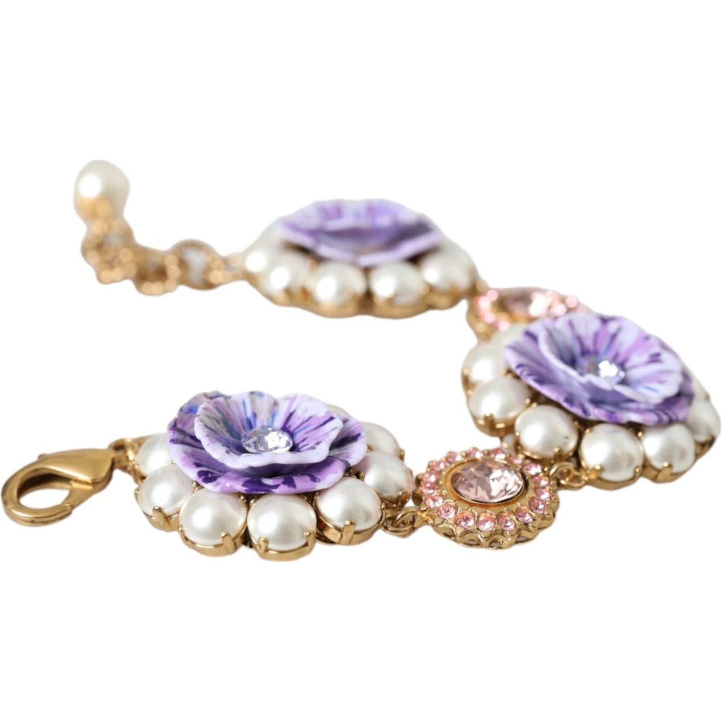 Dolce & Gabbana Gold FIORI BLOOMING Floral Baroque Crystals Bracelet SMY10238