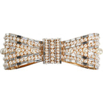 Dolce & Gabbana Gold Tone Brass Bow Crystal FauxPearl Embellished Brooch Brooch Dolce & Gabbana Gray