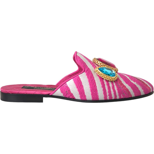 Dolce & Gabbana Pink Jacquard Crystal Mule Flat Sandals Shoes LA11172-38