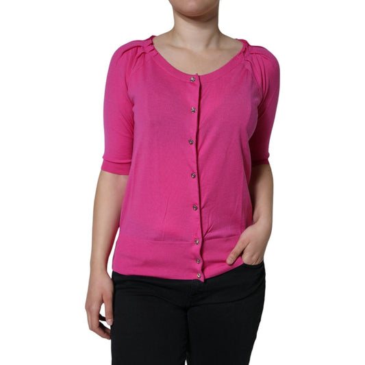 Dolce & Gabbana Pink Wool Button Down Short Sleeve Blouse Top TSH86576-40