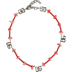 Dolce & Gabbana Silver Tone Brass Beaded Resin DG Logo Chain Necklace SMY10365