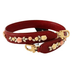 Dolce & Gabbana Floral Crystals Exotic Shoulder Strap Bag Accessory in red leather with gold lobster clasps.