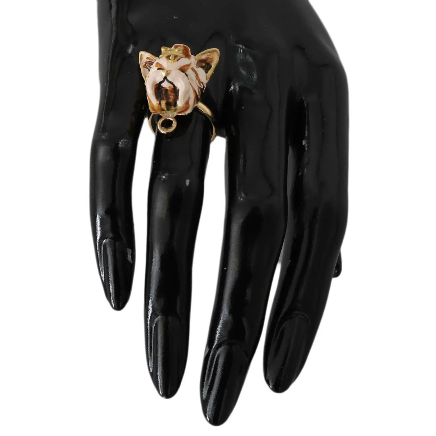 Dolce & Gabbana Gold Brass Resin Beige Dog Pet Accessory Ring