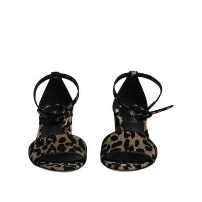 Dolce & Gabbana Gold Leopard Ankle Strap Heels Sandals Shoes