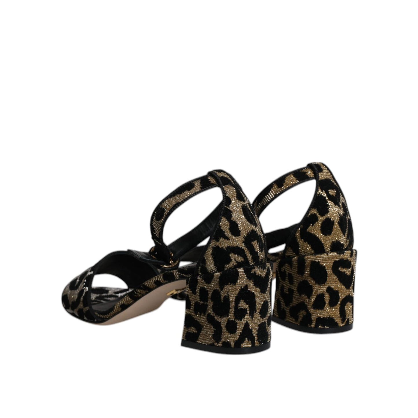 Dolce & Gabbana Gold Leopard Ankle Strap Heels Sandals Shoes