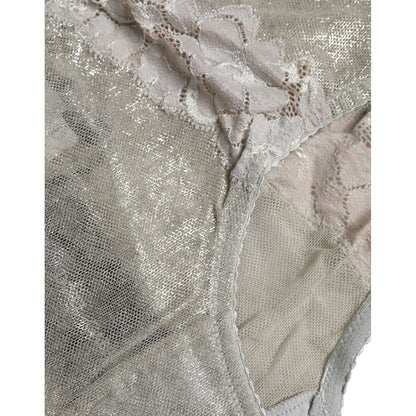 Dolce & Gabbana Gray Cotton Floral Lace High Waist Panty Underwear
