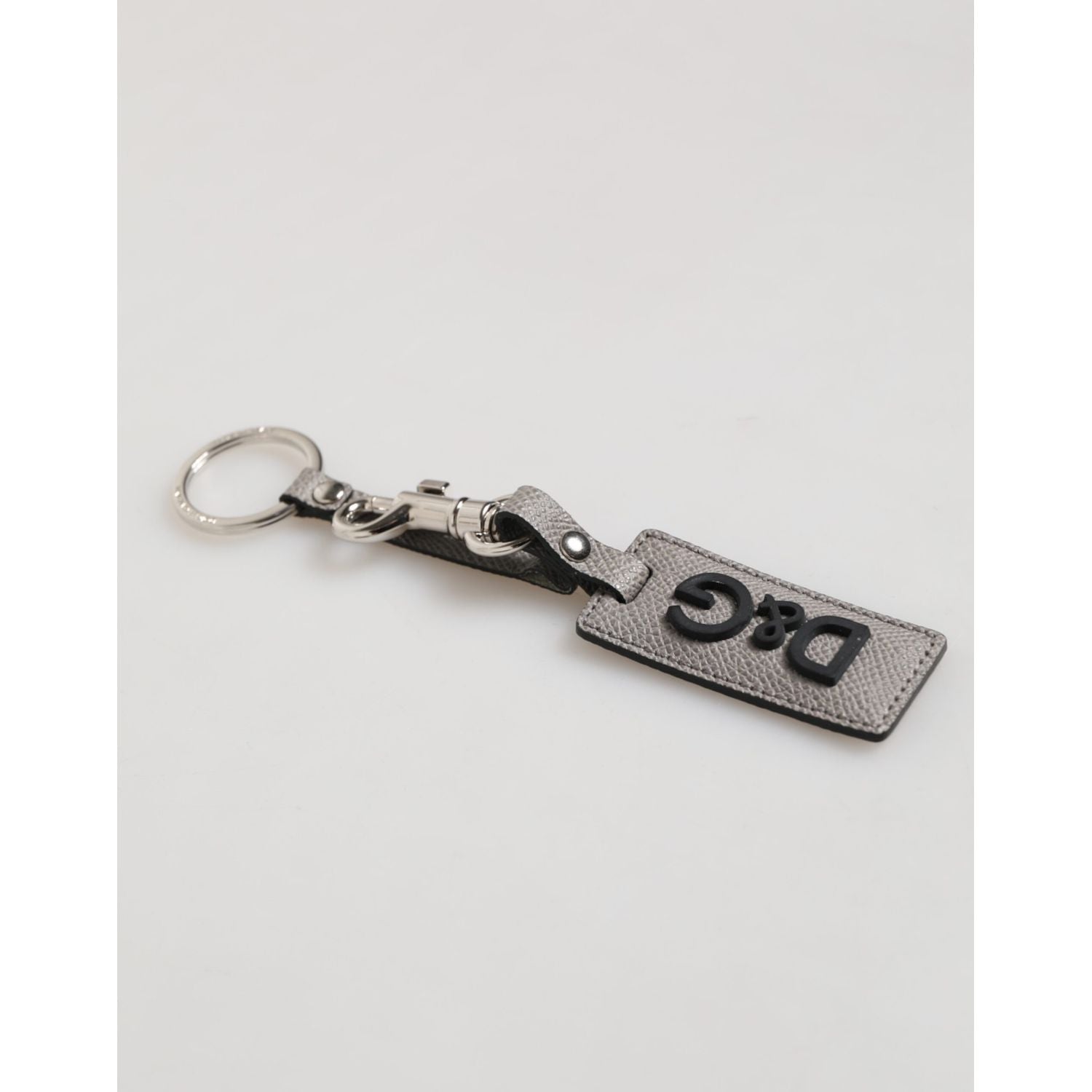 Dolce & Gabbana Gray Leather Logo Metal Ring Keychain Holder Men Keyring