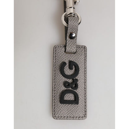 Dolce & Gabbana Gray Leather Logo Metal Ring Keychain Holder Men Keyring
