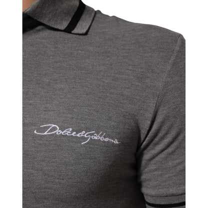 Dolce & Gabbana Gray Logo Embroidery Collared Polo T-shirt