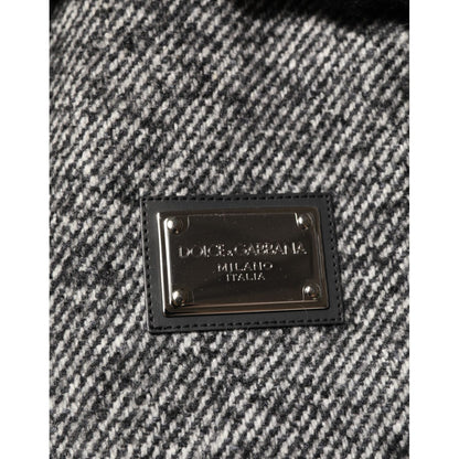 Dolce & Gabbana Gray Wool Herringbone Shearling Collar Bomber Jacket