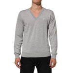 Dolce & Gabbana Gray Wool Knit Logo V-Neck Pullover Sweater