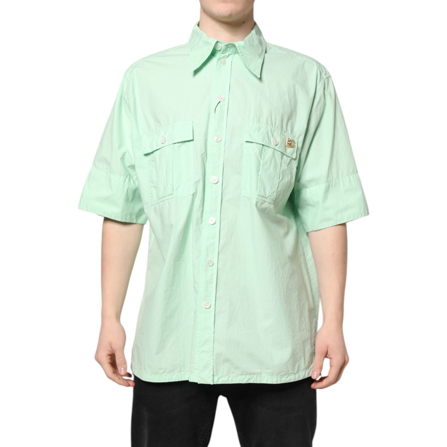 Dolce & Gabbana Green Cotton Short Sleeves Men Casual Shirt