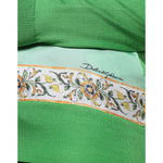 Dolce & Gabbana Green Lemon Print Pullover Silk Women Sweater with floral design detail.