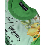 Dolce & Gabbana Green Lemon Print Pullover Silk Women Sweater with vibrant lemon and flower design on luxurious silk fabric.