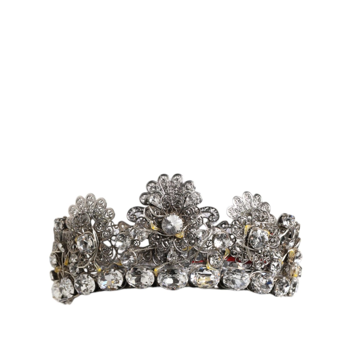 Dolce & Gabbana LED Crystal Embellished Silver Floral Filigree Crown Tiara with sparkling crystals and LED lights, couture accessory