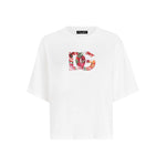 Dolce & Gabbana Logo cotton t-shirt, white crew neck with floral logo, short sleeves, straight hem, stylish designer fashion.