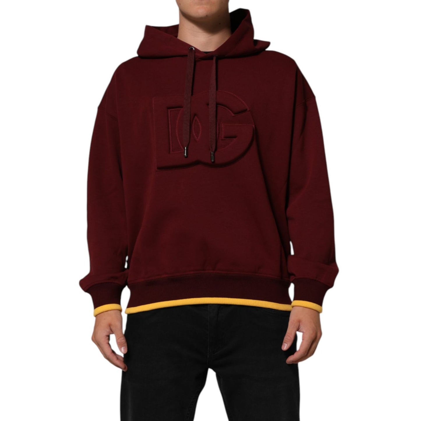 Dolce & Gabbana Maroon Embossed Logo Hooded Sweatshirt Sweater