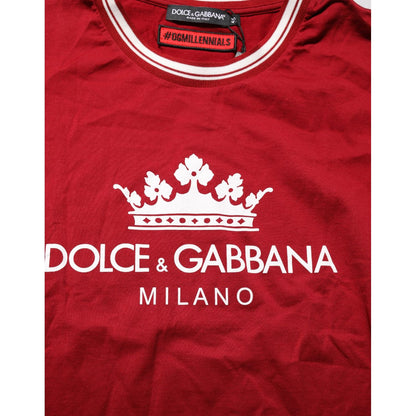 Dolce & Gabbana Maroon LogoCrown Cotton Half Sleeve T-shirt