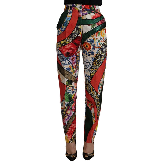 Dolce & Gabbana Multicolor Patchwork Jacquard High Waist Pants with floral and geometric patterns