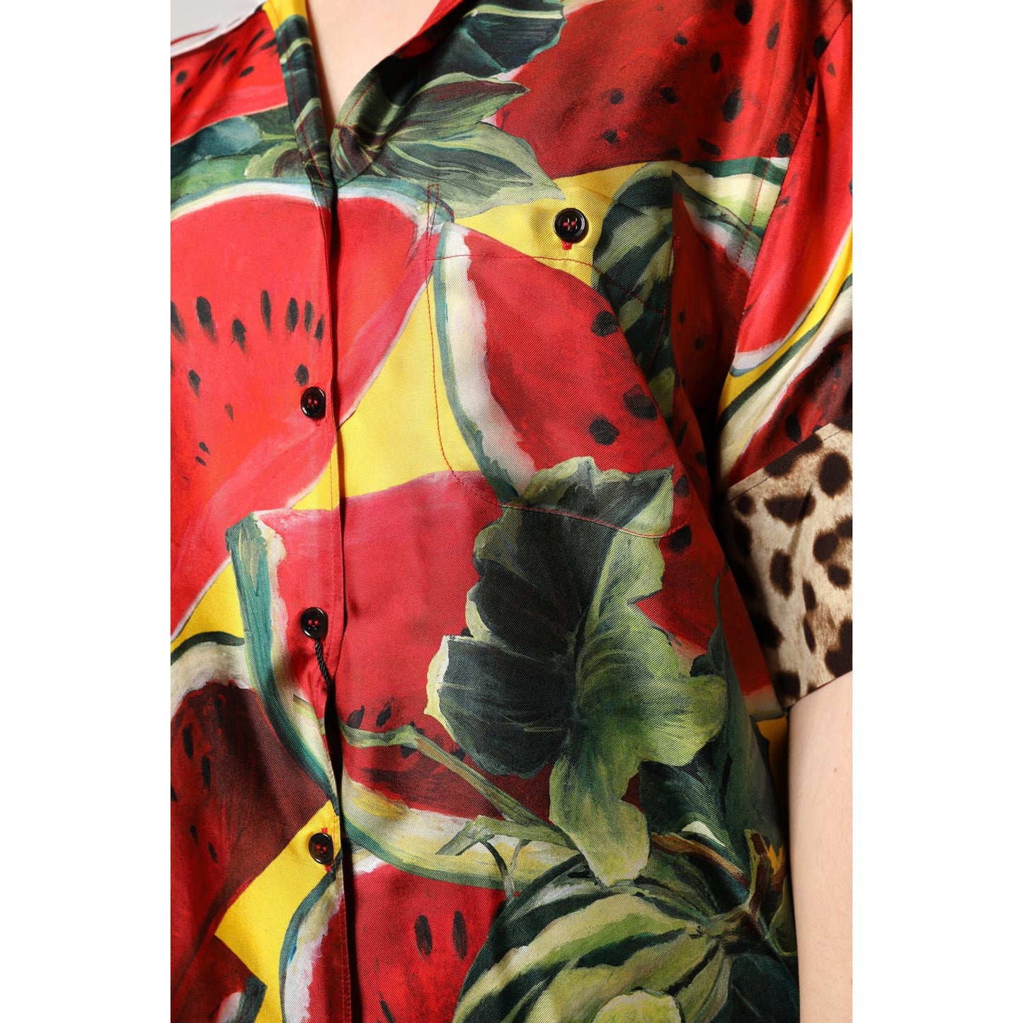 Dolce & Gabbana Multicolor Watermelon Collared Shirt Top