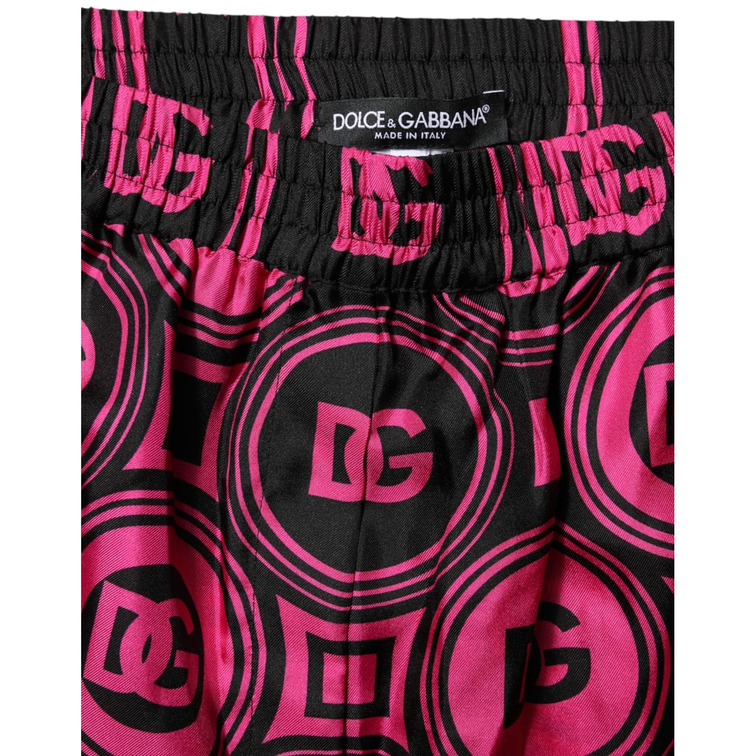 Dolce & Gabbana Pink Black Silk Logo Print DG Pattern Shorts