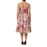 Back view of Dolce & Gabbana Pink Floral Lily Print Midi Sleeveless Dress with pleated skirt and fitted bodice.
