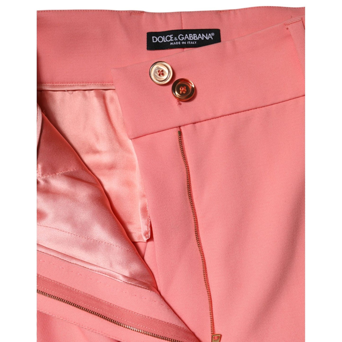 Dolce & Gabbana Pink High Waist Dress Tapered Trouser Pants with button detail