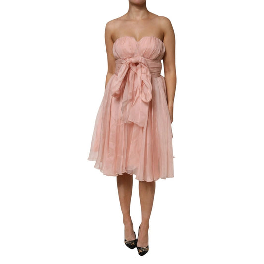 Dolce & Gabbana Pink Silk Chiffon A-line Pleated Midi Dress on display.