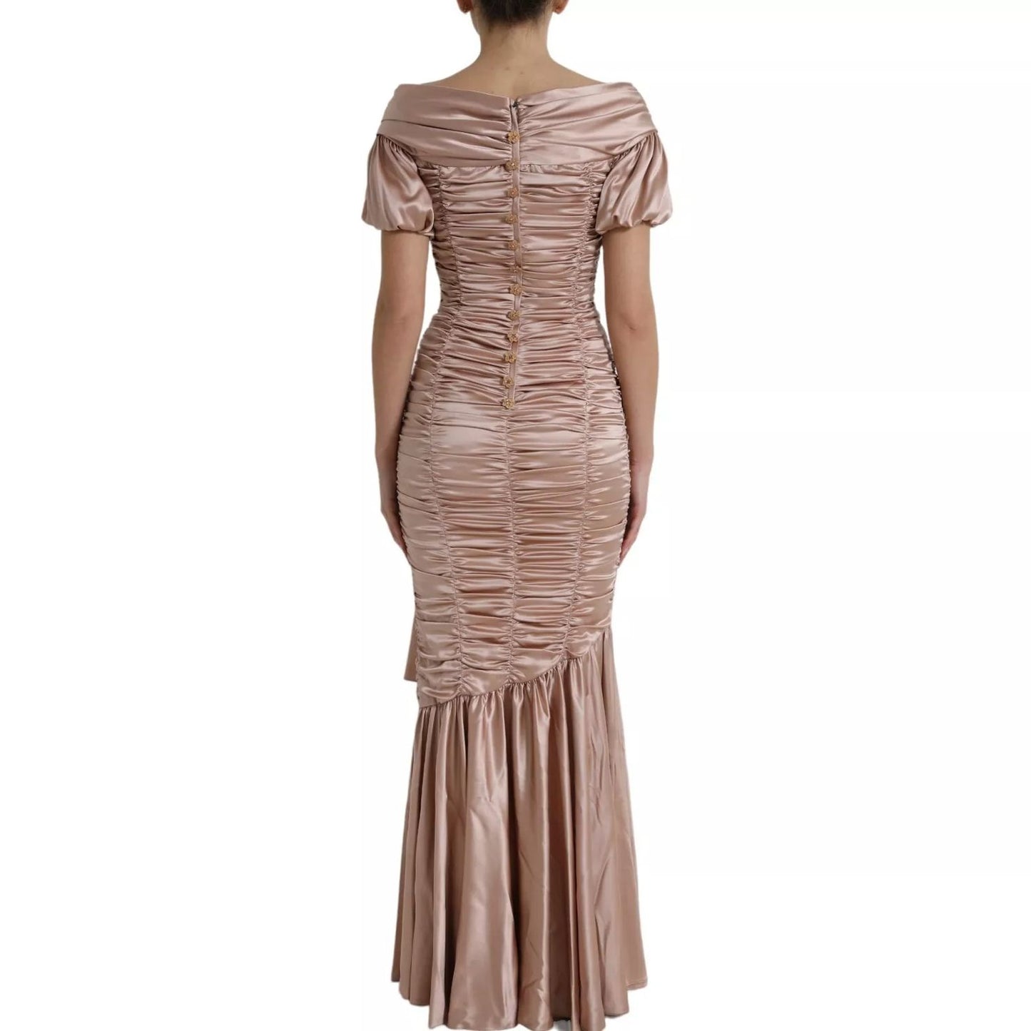 Dolce & Gabbana Pink Silk Stretch Sheath Mermaid Gown Dress with zipper closure, back view