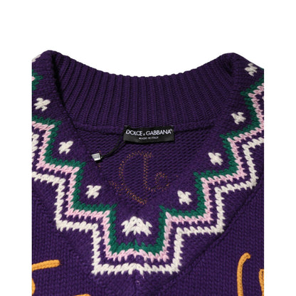 Dolce & Gabbana Purple Wool DG Logo Men Knit Pullover Sweater