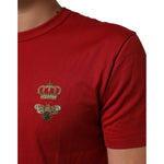 Dolce & Gabbana Red Crown Bee Cotton Short Sleeve T-shirt with iconic crown and bee motif, showcasing luxurious and regal design.