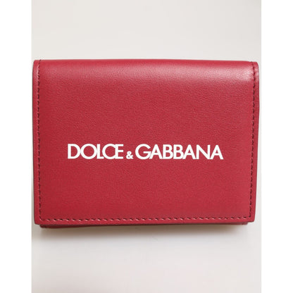 Dolce & Gabbana Red Leather Bold Logo Print Trifold Card Holder Wallet