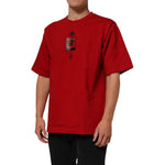 Dolce & Gabbana Red Logo Eye Print Cotton Short Sleeve T-shirt on model, featuring striking eye design and soft cotton fabric.
