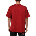 Back view of Dolce & Gabbana Red Logo Print Cotton Short Sleeve T-shirt worn by model, showcasing crew neck and regular fit.