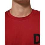 Dolce & Gabbana Red Logo Print Cotton Short Sleeve T-shirt with crew neck in red, showing partial logo detail.