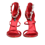 Dolce & Gabbana Red Satin Crystals Keira Sandals Heel Shoes