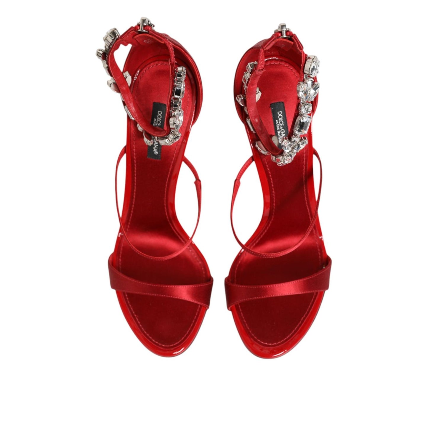 Dolce & Gabbana Red Satin Crystals Keira Sandals Heel Shoes