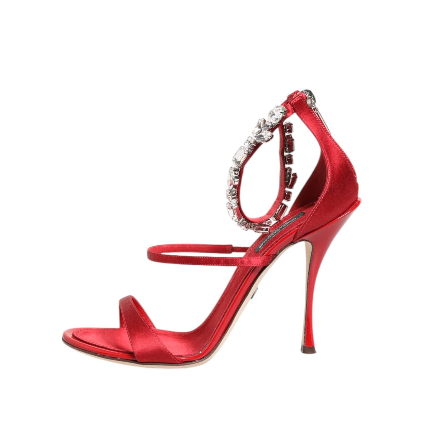 Dolce & Gabbana Red Satin Crystals Keira Sandals Heel Shoes