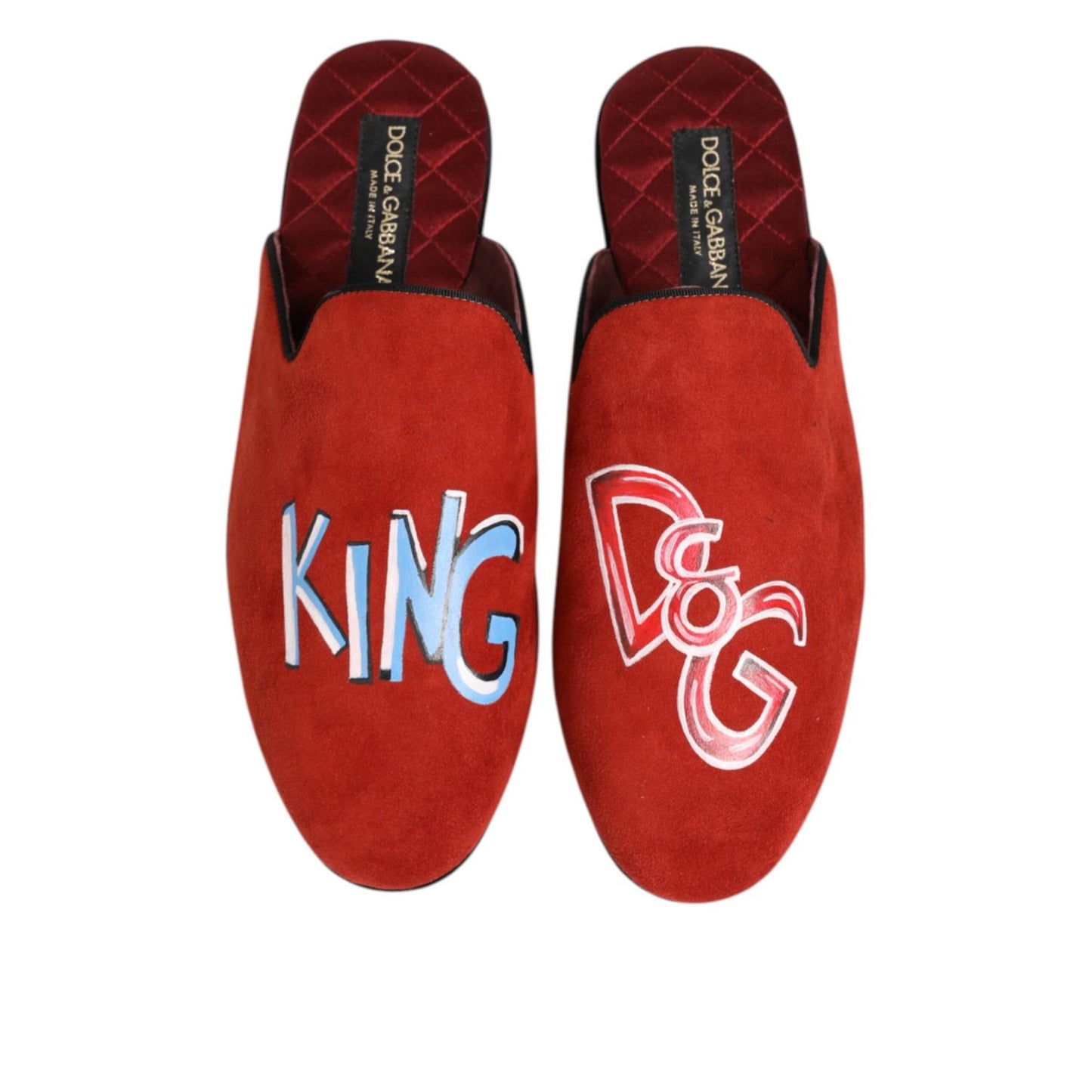 Dolce & Gabbana Red Suede DG King Men House Slippers Shoes