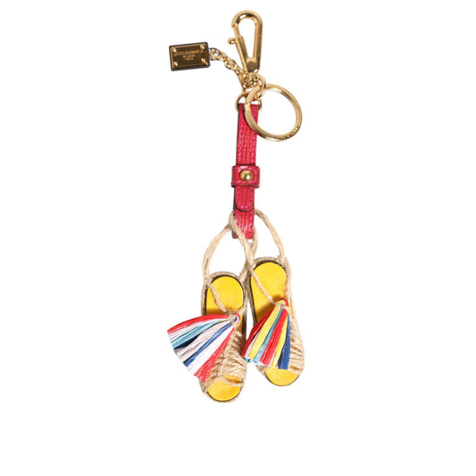 Dolce & Gabbana Red Yellow Mini Espadrille Style Charm Keychain Keyring with colorful tassels and logo details