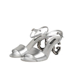 Dolce & Gabbana Silver Leather DG Heels Keira Sandals Shoes
