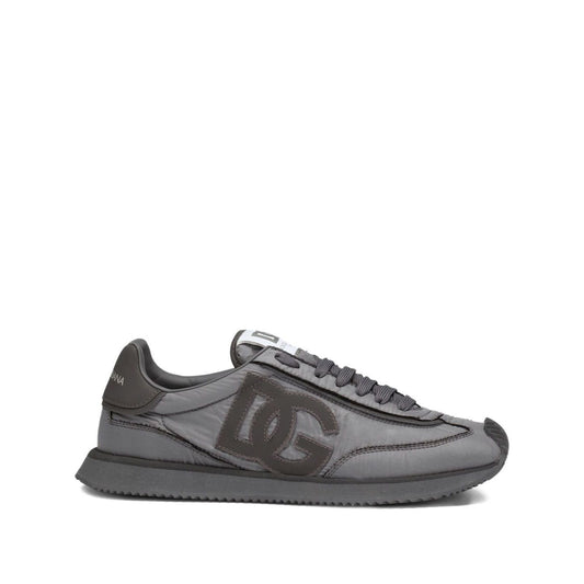 Dolce & Gabbana Sneakers Grey with embroidered logo, lace-up, flat rubber sole, and padded collar in dark gray.