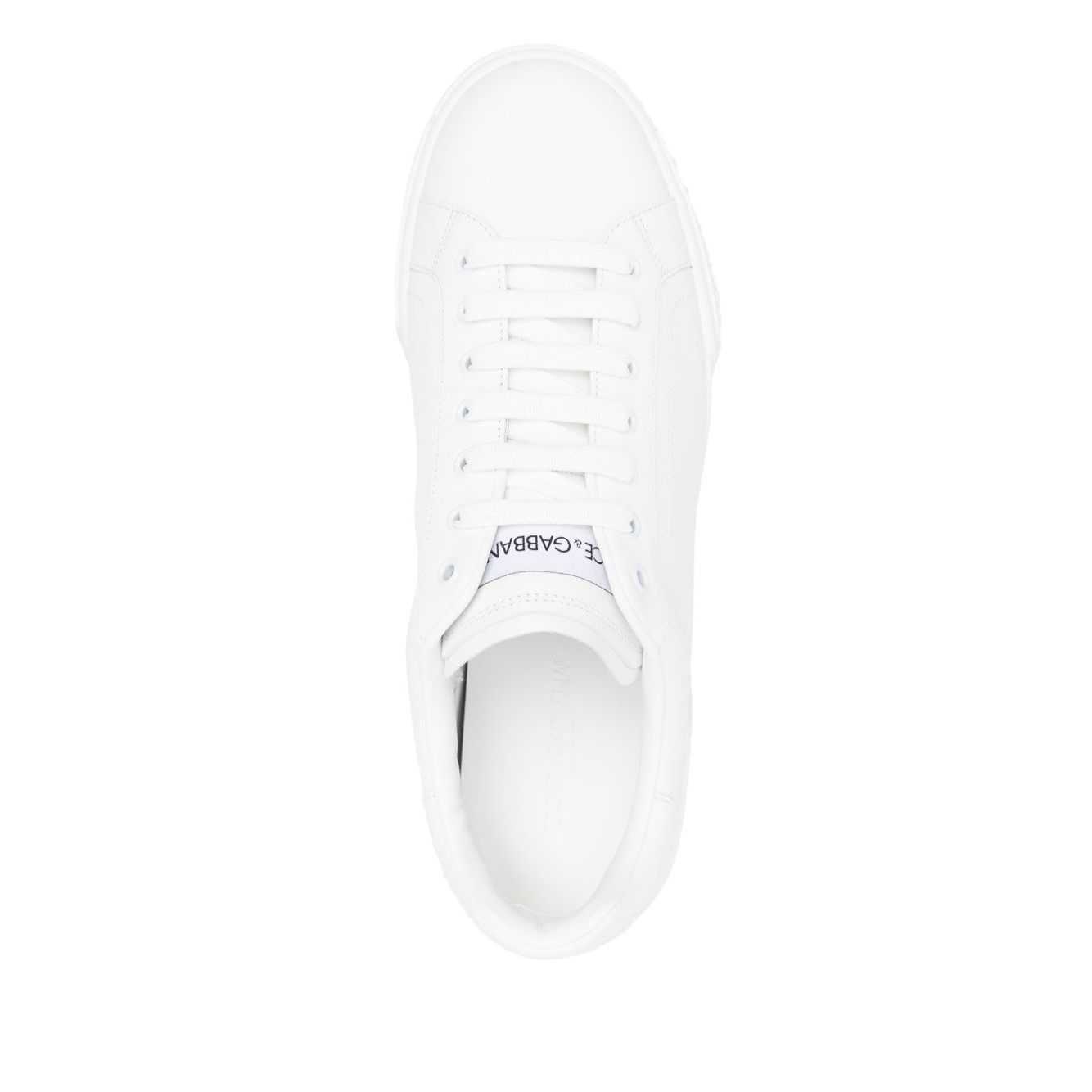 Dolce & Gabbana Sneakers White with front lace-up fastening, round toe, and flat rubber sole. Portofino leather design for a chic style.