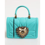 Dolce & Gabbana Turquoise Silicone Devotion Heart Cover Bag Airpods Case with quilted pattern and front logo plaque.