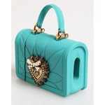 Dolce & Gabbana Turquoise Silicone Devotion Heart Cover Bag Airpods Case with quilted effect and logo plaque.