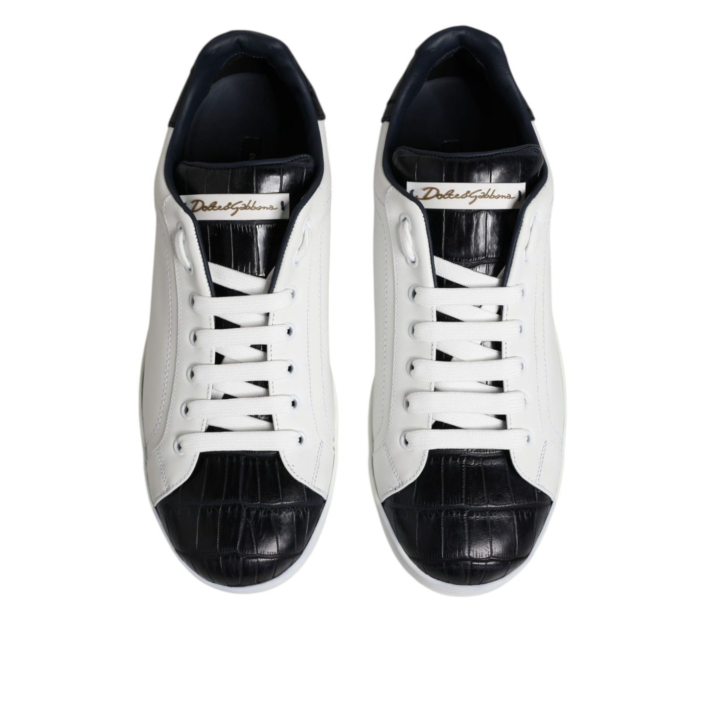 Dolce & Gabbana White Black Leather Portofino Sneaker Shoes
