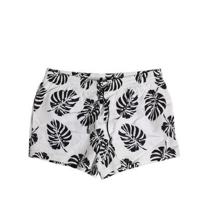 Dolce & Gabbana White Black Print Beachwear Shorts Swimwear