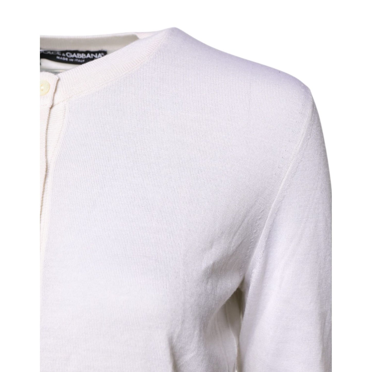 Dolce & Gabbana White Cashmere Crew Neck Top Cardigan Sweater